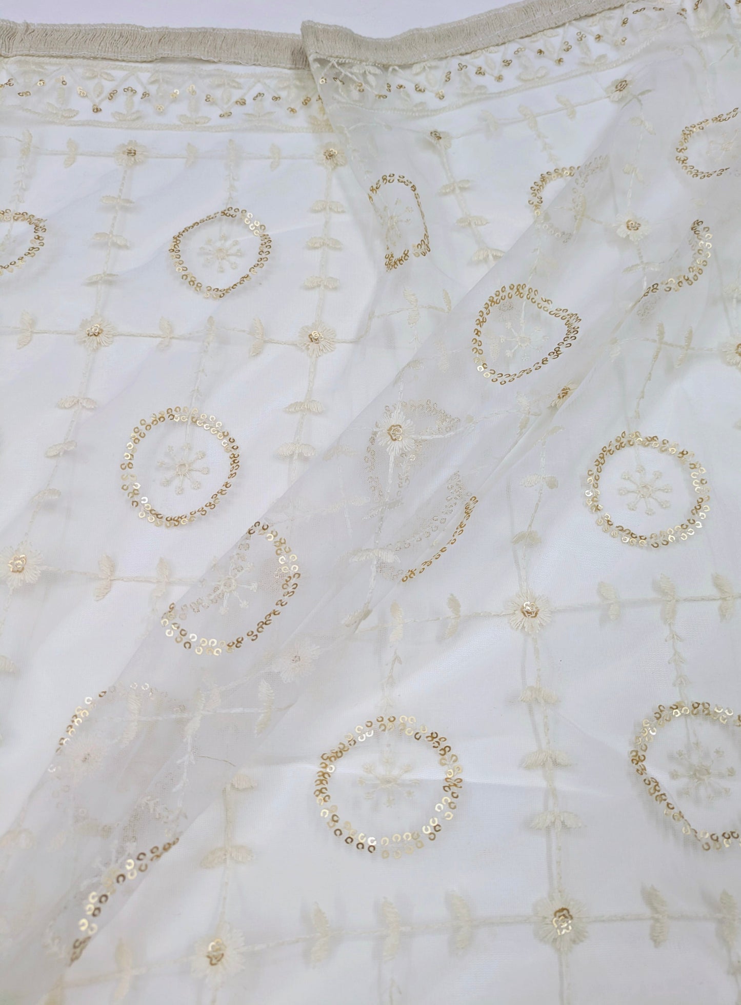 Off White Embroidered Stole/ dupatta, Sequins Net, Tulle Mesh Fabric, Embroidered Fabric, Bridal Fabric, Wedding Dupatta DP28