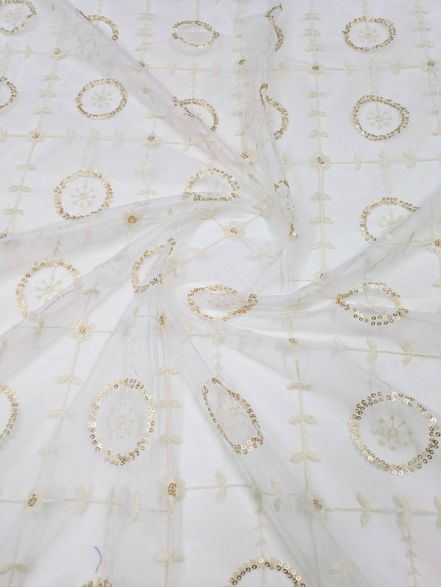 Off White Embroidered Stole/ dupatta, Sequins Net, Tulle Mesh Fabric, Embroidered Fabric, Bridal Fabric, Wedding Dupatta DP28