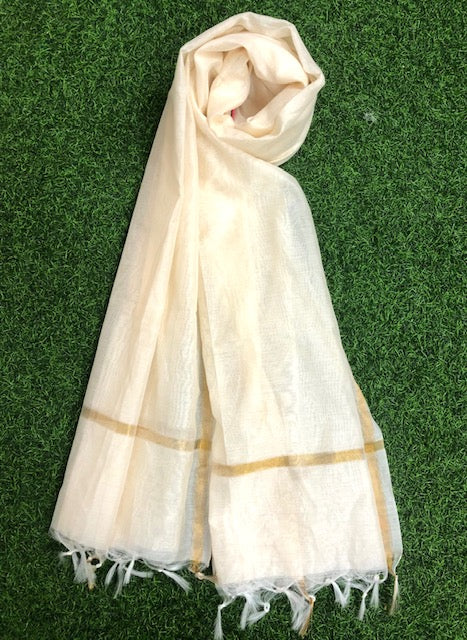 Off White with gold Border Chanderi Cotton Silk Dupatta for Women, Stole, Scarf, shawl, abaya, Chuniri, Indian Chunni, Banarasi Dupatta, DP29