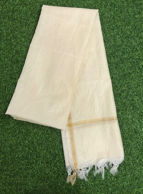 Off White with gold Border Chanderi Cotton Silk Dupatta for Women, Stole, Scarf, shawl, abaya, Chuniri, Indian Chunni, Banarasi Dupatta, DP29