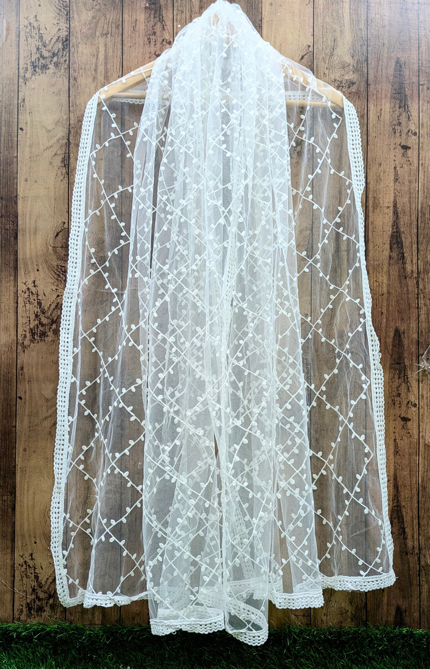 White Embroidered Stole/ dupatta, Tulle, Net Fabric, Embroidered Bridal Wedding Fabric, Saree Drape, Veil, Abaya, Mesh Fabric DP30
