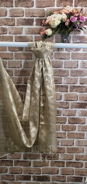 Beige and Gold Chanderi Cotton Silk Brocade Dupatta for Women, Stole, Scarf, shawl, abaya, Chuniri, Indian Chunni, Banarasi Dupatta, DP32