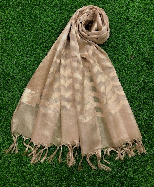 Beige and Gold Chanderi Cotton Silk Brocade Dupatta for Women, Stole, Scarf, shawl, abaya, Chuniri, Indian Chunni, Banarasi Dupatta, DP32