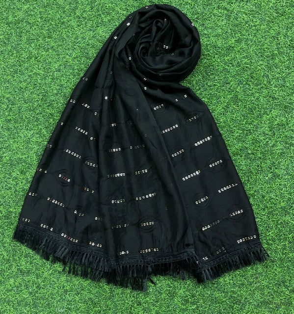 Black Cotton Dupatta With Thread and Sequins embroidery, Scarf, Indian Stole, Shawl, Handmade Indian cotton fabric DP34