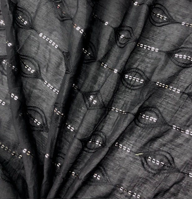 Black Cotton Dupatta With Thread and Sequins embroidery, Scarf, Indian Stole, Shawl, Handmade Indian cotton fabric DP34