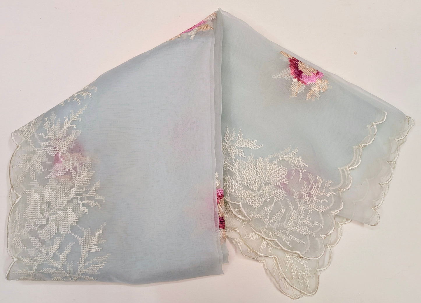 Baby blue Organza Silk Embroidered Dupatta for Women, Stole, Scarf, shawl, abaya, Chunri, Embroidered Indian fabric, Veil DP35