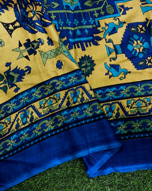 Blue Indian Kalamkari Print Dupatta, Viscose Silk Fabric, Shawl, Veil, Chunari, Salwar suit, Bridal Wear, Saree Drape, DP36