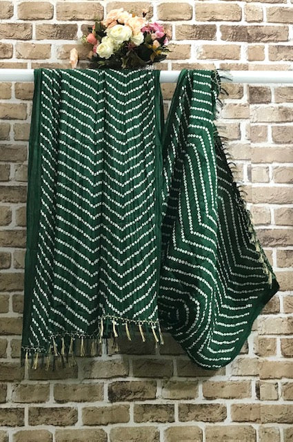 Green Jaipuri Bandhani Print Odhani ,Indian Viscose Silk Dupatta for Women, Scarf, Stole, Shawl, Veil, Chunari, Crushed fabric DP38