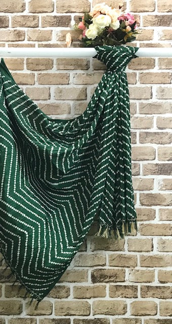 Green Jaipuri Bandhani Print Odhani ,Indian Viscose Silk Dupatta for Women, Scarf, Stole, Shawl, Veil, Chunari, Crushed fabric DP38