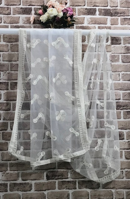 Off White Embroidered Stole/ dupatta, Sequins Net, Tulle Mesh Fabric, Embroidered Fabric, Bridal Fabric, Wedding Dupatta DP39