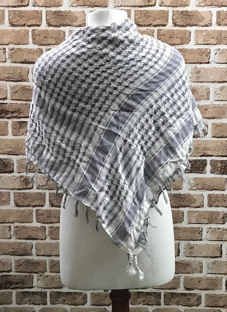 Pure Cotton Square Scarf Fabric in Grey and off white color.