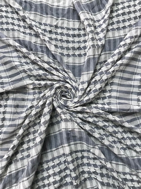 Pure Cotton Square Scarf Fabric in Grey and off white color.