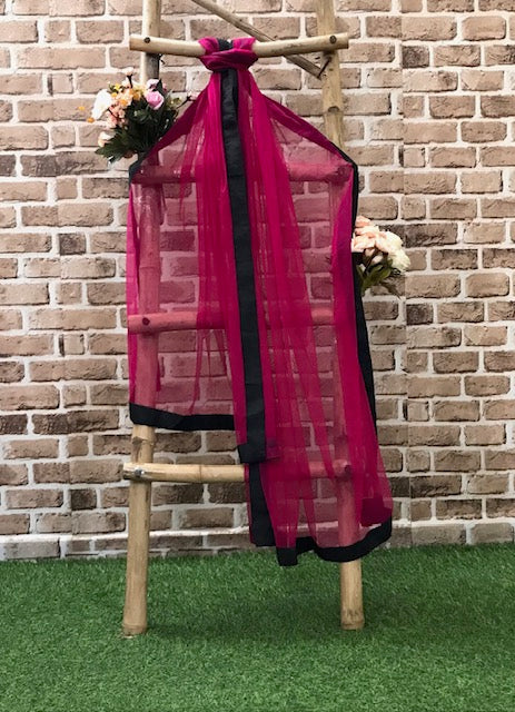 Hot Pink with black Border Net solid plain Dupatta, Indian Stole, Scarf for women, Tulle Fabric, Bridal Wedding Fabric, Veil, DP43