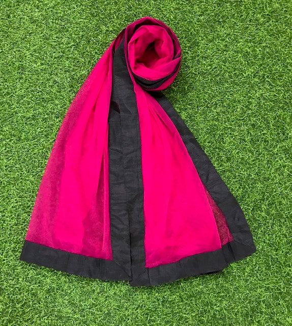 Hot Pink with black Border Net solid plain Dupatta, Indian Stole, Scarf for women, Tulle Fabric, Bridal Wedding Fabric, Veil, DP43