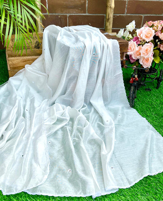 White Blended cotton Indian Scarf, Indian style dupatta, Handmade Dupatta/Shawl, Indian cotton fabric DP910