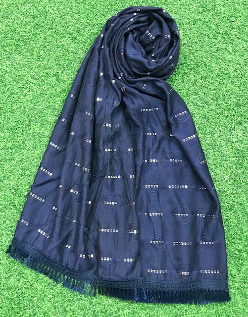 Navy Blue Cotton Dupatta With Thread and Sequins embroidery, Scarf, Indian Stole, Shawl, Handmade Indian cotton fabric DP930