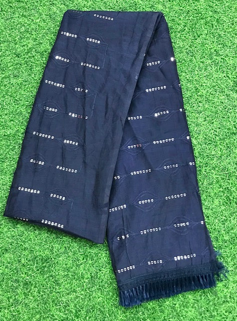 Navy Blue Cotton Dupatta With Thread and Sequins embroidery, Scarf, Indian Stole, Shawl, Handmade Indian cotton fabric DP930