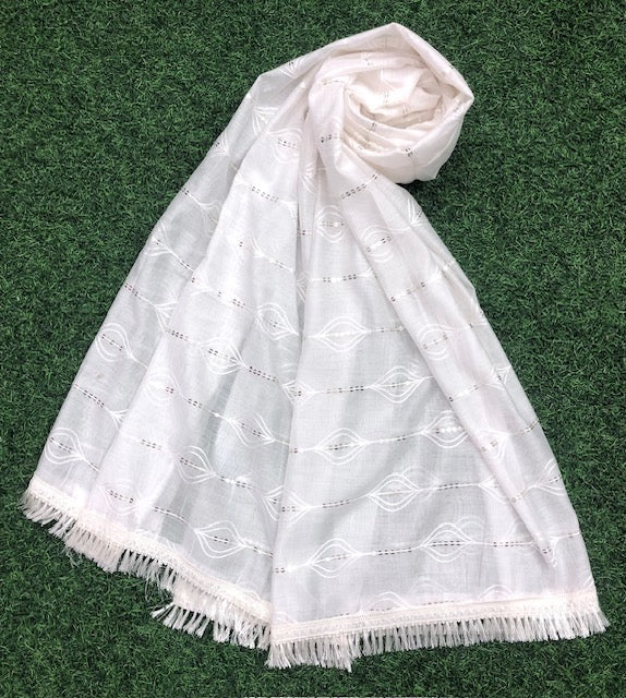 Off-White Thread and Sequins Blended cotton Indian Scarf, Indian Style dupatta, Stole, Scarf, Shawl, Indian cotton fabric - DP913