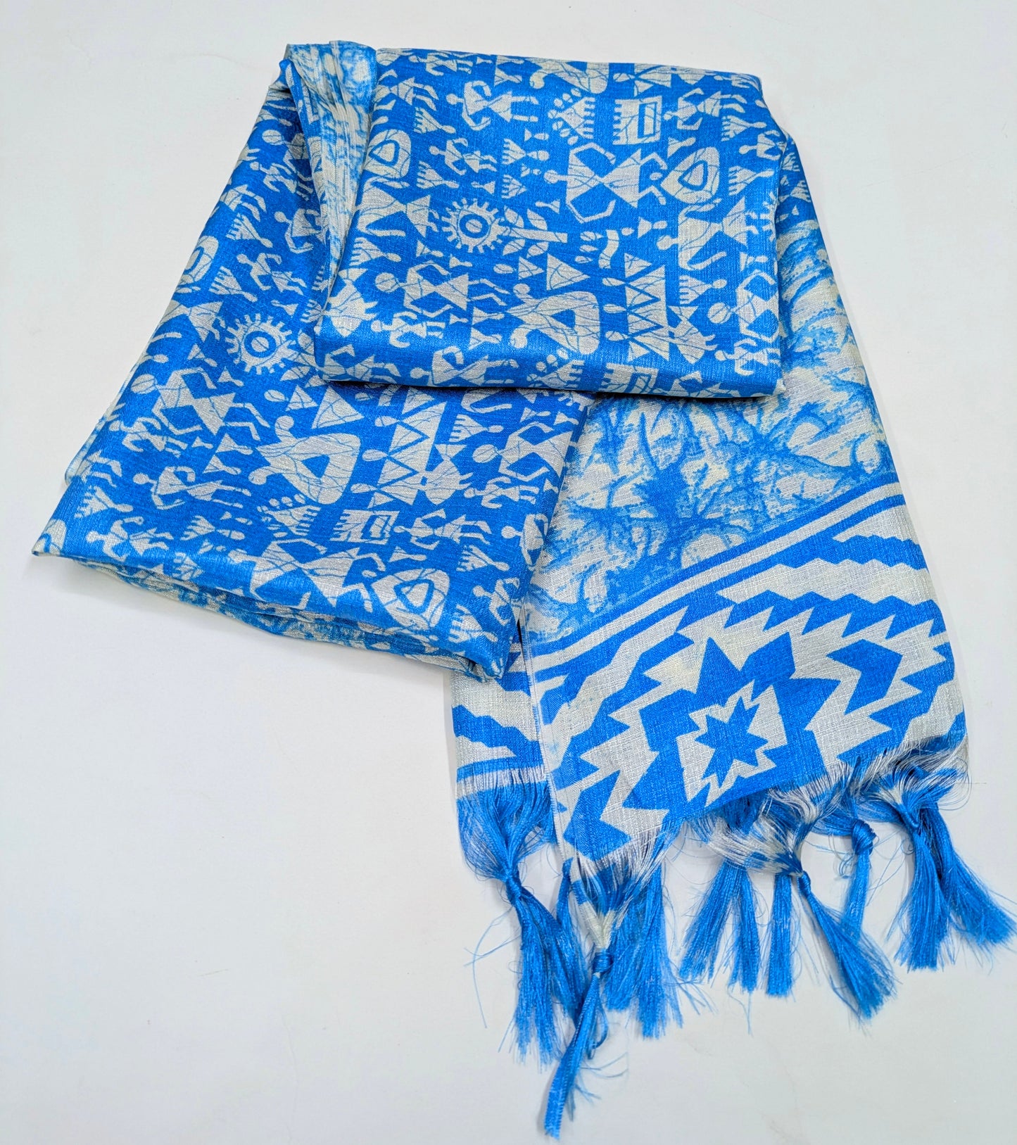 Blue and White Ikat Weave Dupatta for Women, Viscose Silk Stole, Chunni, Scarf, Shawl, Abaya, Ethnic dress, Christmas Gifts DP914