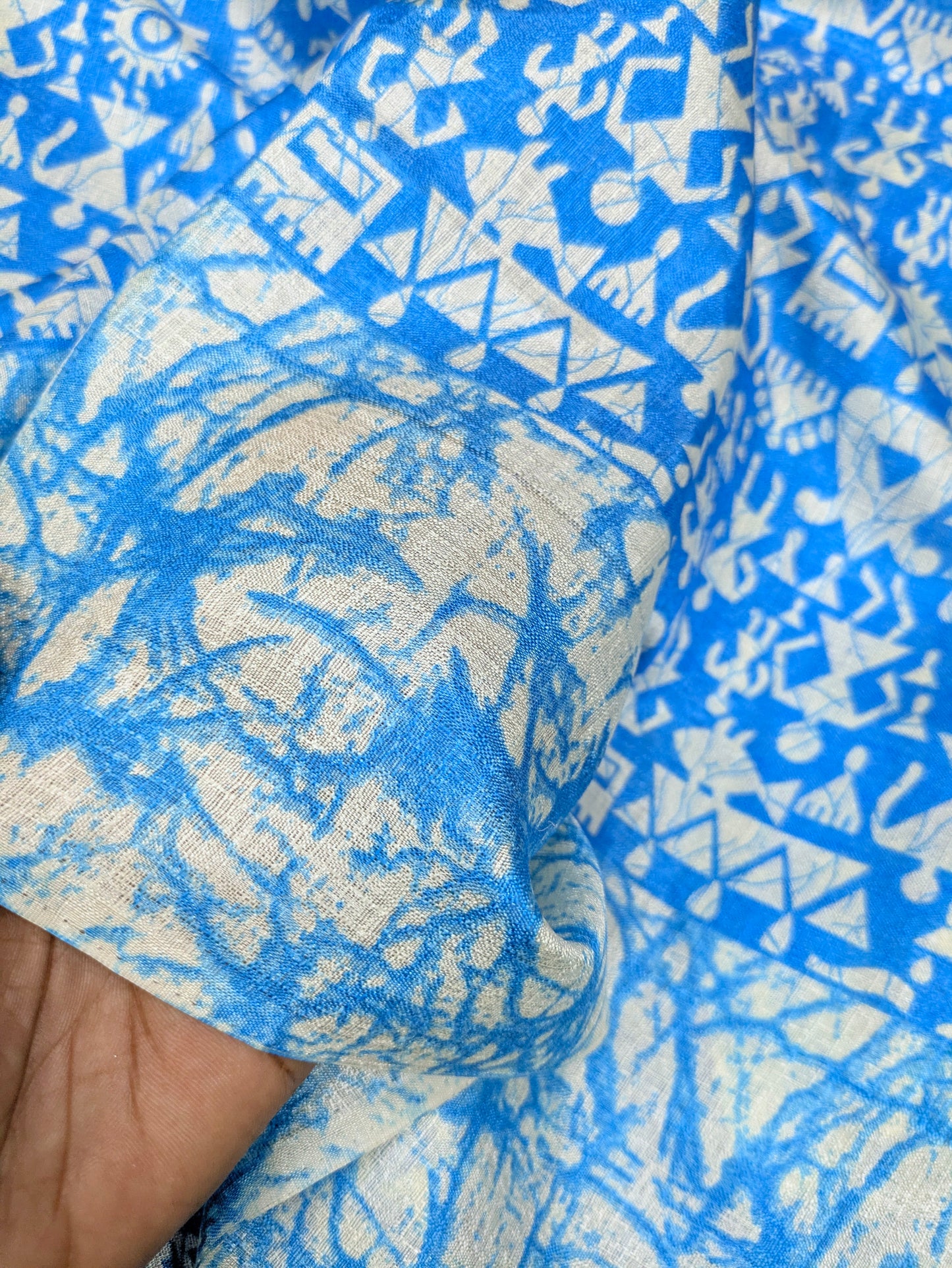 Blue and White Ikat Weave Dupatta for Women, Viscose Silk Stole, Chunni, Scarf, Shawl, Abaya, Ethnic dress, Christmas Gifts DP914