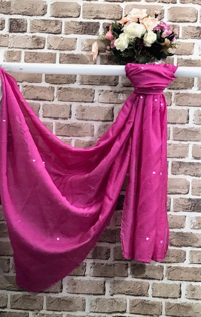 Pink Scarf, Stole, Dupatta, Shawl, Abaya, Chunari, Viscose Silk cotton Embroidered Indian fabric Chunni - DP935