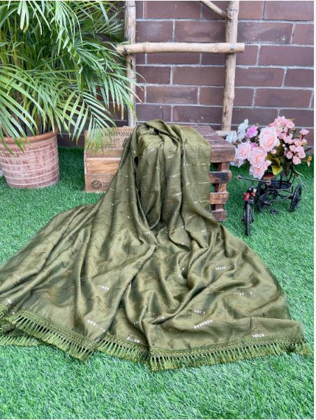 Green Scarf, Stole, Dupatta, Shawl, Abaya, Chunari, Viscose Silk cotton blend Embroidered Indain fabric, Gift for her, Chunni DP936