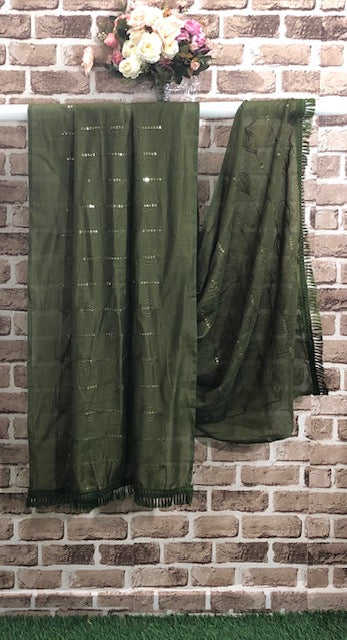 Green Scarf, Stole, Dupatta, Shawl, Abaya, Chunari, Viscose Silk cotton blend Embroidered Indain fabric, Gift for her, Chunni DP936