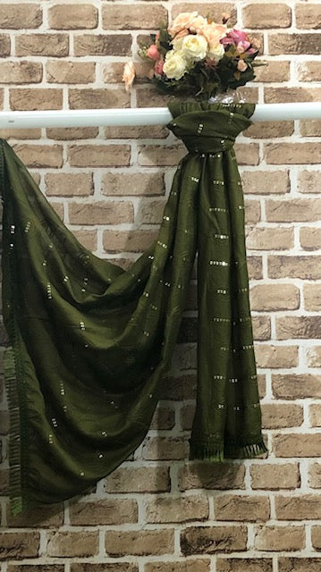 Green Scarf, Stole, Dupatta, Shawl, Abaya, Chunari, Viscose Silk cotton blend Embroidered Indain fabric, Gift for her, Chunni DP936