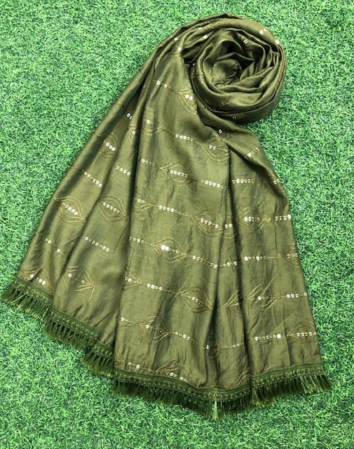 Green Scarf, Stole, Dupatta, Shawl, Abaya, Chunari, Viscose Silk cotton blend Embroidered Indain fabric, Gift for her, Chunni DP936