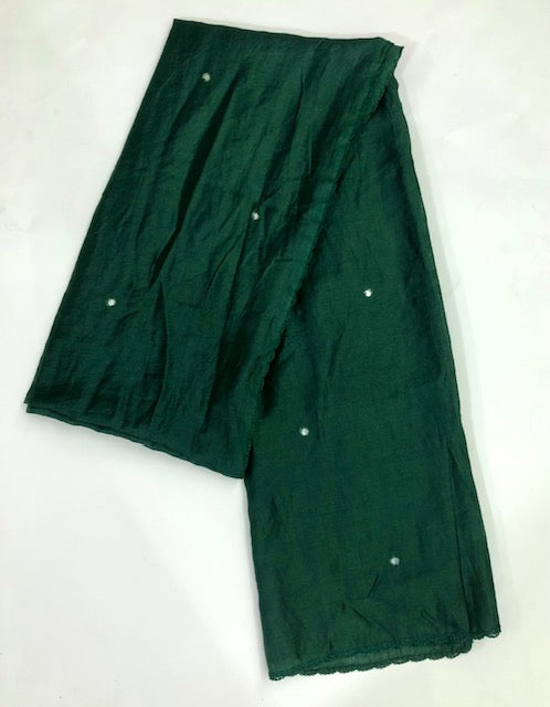 Green Embroidered Dupatta, Stole, Scarf, Chunari, Cotton Blend, Viscose Silk Shawl, Indian Dupatta, Abaya DP938