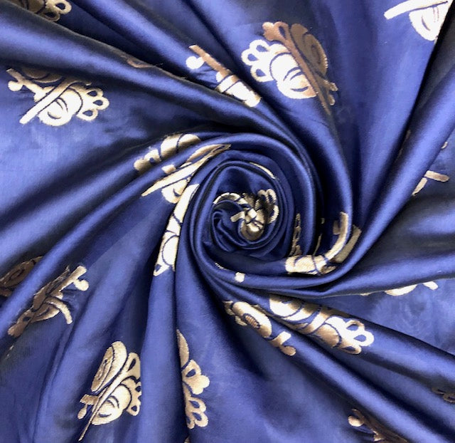 Navy Blue and Gold Banarasi brocade Scarf/ Dupatta/ Stole/ Shawl, Viscose Silk Dupatta, Bridal dress fabric, veil, DP942