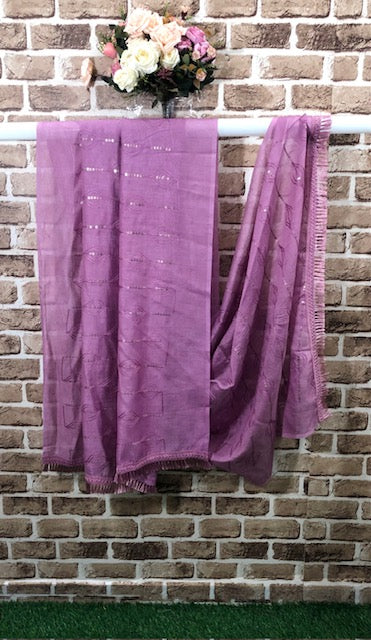 Lilac Cotton Dupatta With Thread and Sequins embroidery, Scarf, Indian Stole, Shawl, Handmade Indian cotton fabric DP35