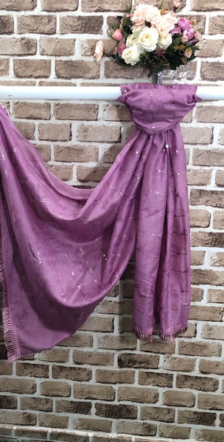 Lilac Cotton Dupatta With Thread and Sequins embroidery, Scarf, Indian Stole, Shawl, Handmade Indian cotton fabric DP35