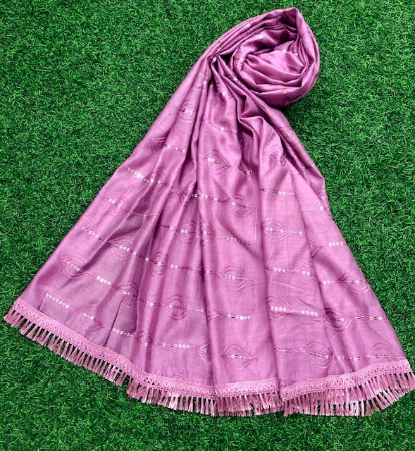 Lilac Cotton Dupatta With Thread and Sequins embroidery, Scarf, Indian Stole, Shawl, Handmade Indian cotton fabric DP35