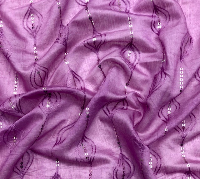 Lilac Cotton Dupatta With Thread and Sequins embroidery, Scarf, Indian Stole, Shawl, Handmade Indian cotton fabric DP35