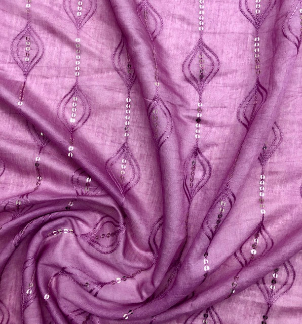 Lilac Cotton Dupatta With Thread and Sequins embroidery, Scarf, Indian Stole, Shawl, Handmade Indian cotton fabric DP35