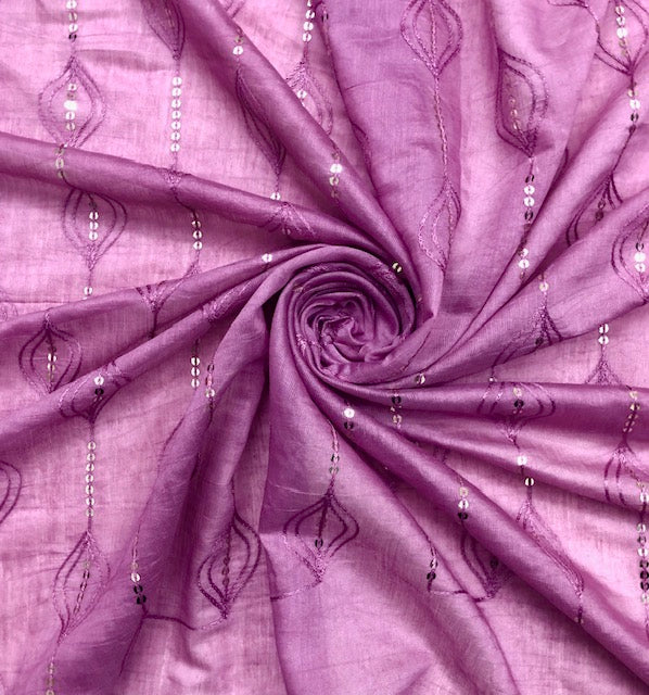 Lilac Cotton Dupatta With Thread and Sequins embroidery, Scarf, Indian Stole, Shawl, Handmade Indian cotton fabric DP35