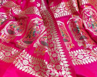 Pink and Gold Indian Banarasi Scarf, Dupatta for women, Viscose silk Stole, Shawl, Bridal Dress, Bridesmaid Gits Veil, DP958