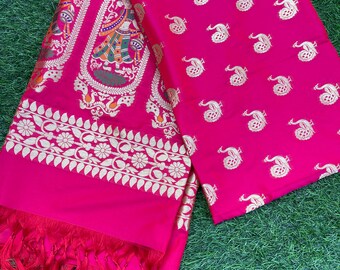 Pink and Gold Indian Banarasi Scarf, Dupatta for women, Viscose silk Stole, Shawl, Bridal Dress, Bridesmaid Gits Veil, DP958