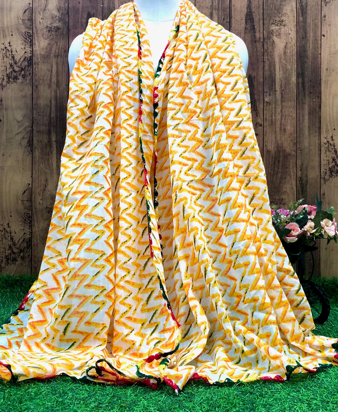 Yellow Jaipuri Print Dupatta ,Indian Cotton Scarf, Drape, Shawl, Veil, Bridesmaids gift, Gift for her, Best gift ideas DP962