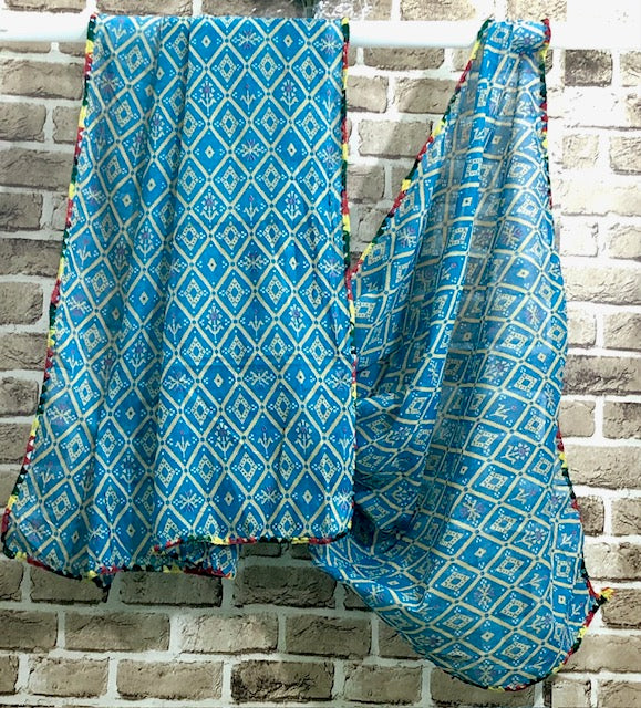 Blue print Dupatta ,Indian Cotton Scarf, Drape, Shawl, Veil, Bridesmaids gift, Gift for her, Best gift ideas DP963