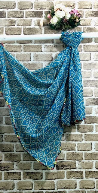 Blue print Dupatta ,Indian Cotton Scarf, Drape, Shawl, Veil, Bridesmaids gift, Gift for her, Best gift ideas DP963