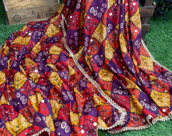 Multicolor Rajasthani printed Dupatta, Indian textile, Viscose Silk, Mirror Work, Scarf, Shawl, Stole, Dupatta, Chunari, DP972