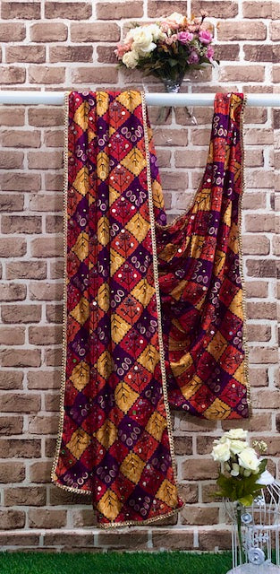 Multicolor Rajasthani printed Dupatta, Indian textile, Viscose Silk, Mirror Work, Scarf, Shawl, Stole, Dupatta, Chunari, DP972