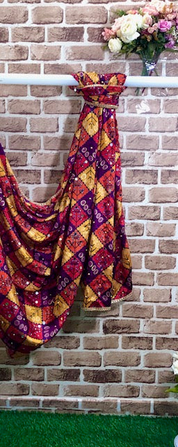 Multicolor Rajasthani printed Dupatta, Indian textile, Viscose Silk, Mirror Work, Scarf, Shawl, Stole, Dupatta, Chunari, DP972