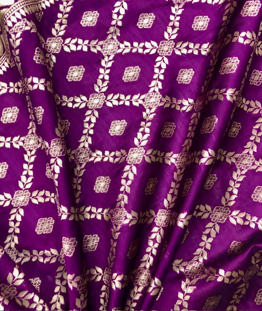 Purple Gold Handloom Scarf, Viscose silk dupatta for women, Shawl, Stole, Scarf, bridal Dress Fabric, Headdress, Veil, Chunari, DP983