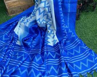 Blue and White Ikat Weave Dupatta for Women, Viscose Silk Stole, Chunni, Scarf, Shawl, Abaya, Ethnic dress, Christmas Gifts DP992