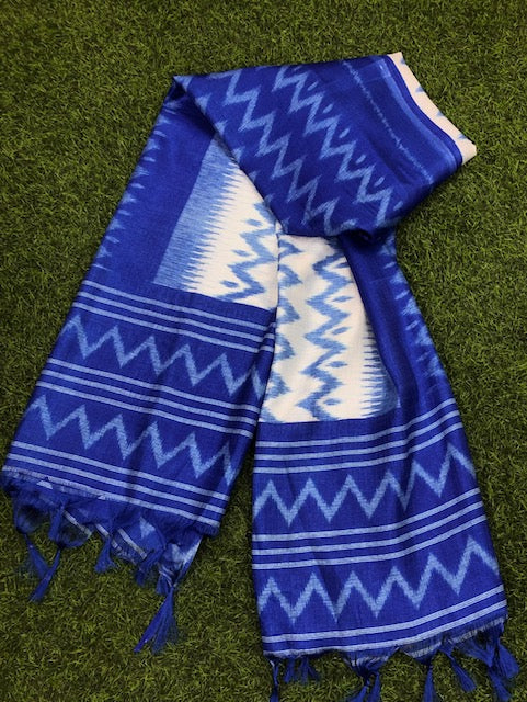 Blue and White Ikat Weave Dupatta for Women, Viscose Silk Stole, Chunni, Scarf, Shawl, Abaya, Ethnic dress, Christmas Gifts DP992