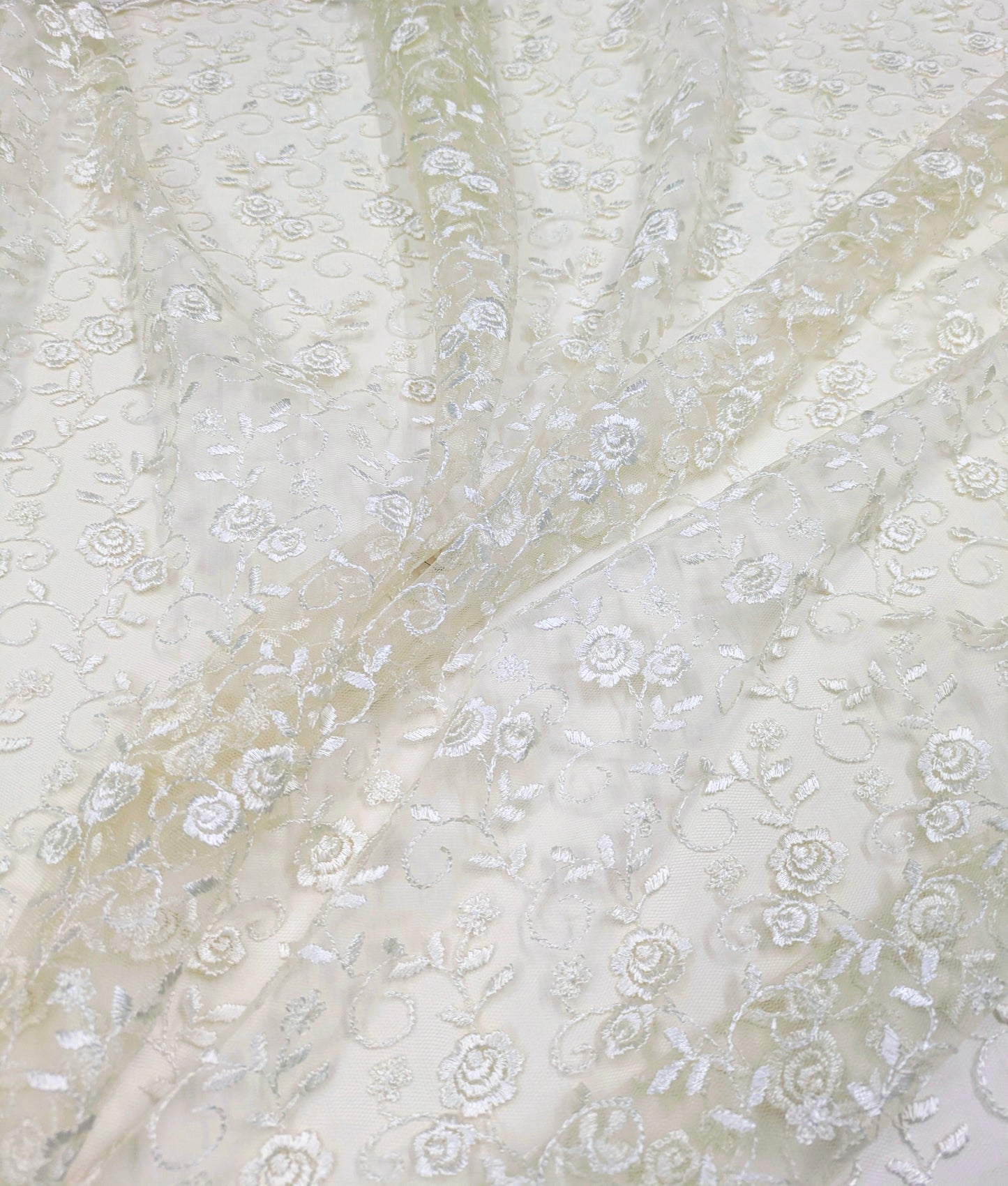 Off White Embroidered Stole/Dupatta, Sequins Net, Mesh, Tulle Embroidered Bridal Fabric, Saree Drape, Veil, Wedding Fabric DP1035