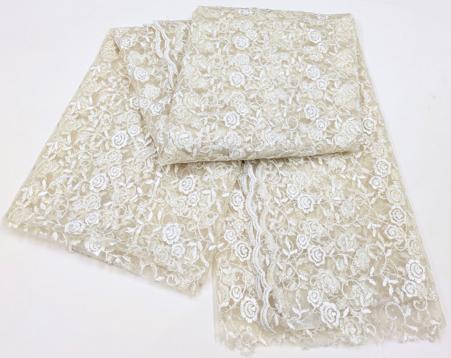 Off White Embroidered Stole/Dupatta, Sequins Net, Mesh, Tulle Embroidered Bridal Fabric, Saree Drape, Veil, Wedding Fabric DP1035